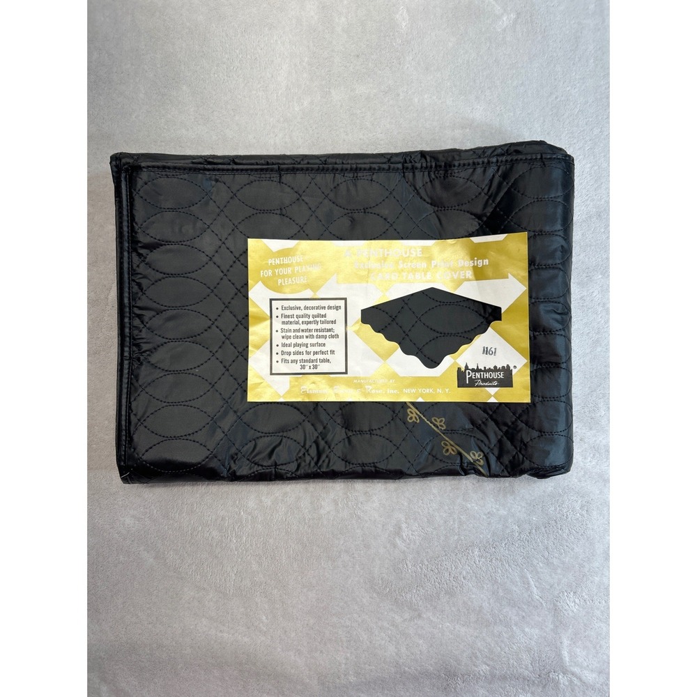 Vintage Card Table Cover 30x30 Black Quilted Vinyl Mermaid Print Retro Game Room